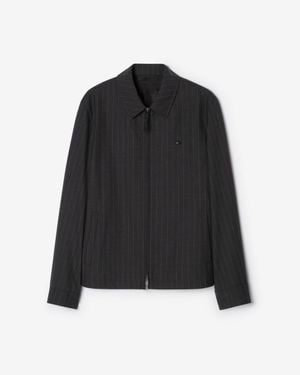 Burberry Pinstriped Wool Bloomsbury Harrington Jacket - Black
