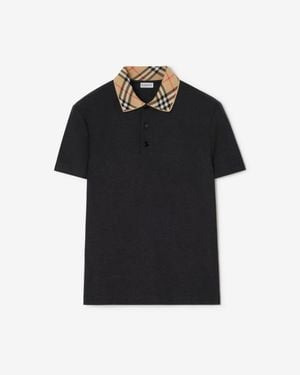 Burberry Check Collar Cotton Polo Shirt - Black