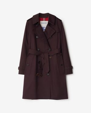 Burberry Mid-Length Gabardine Kensington Trench Coat - Purple