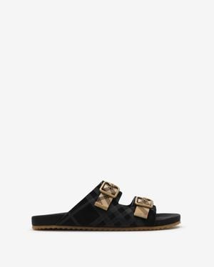 Burberry Check Suede Urchin Sandals - Black