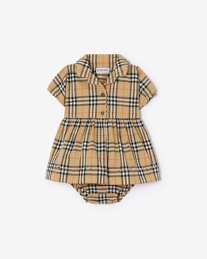 Burberry Childrens Check Cotton Dress With Bloomers - Metallic