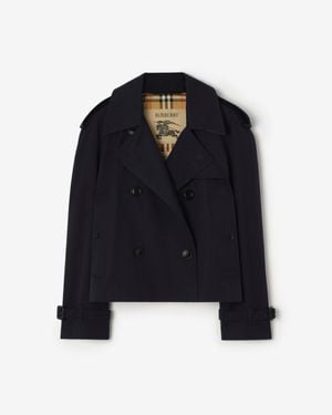 Burberry Cropped Gabardine Mayfair Trench Jacket - Blue