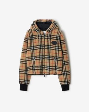 Burberry Cropped Check Fleece Hooded Jacket - Multicolor