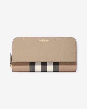 Burberry Large Check And Leather Zip Wallet - Natur