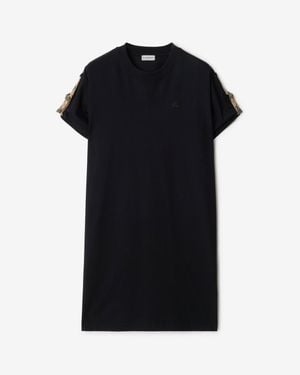 Burberry Check Trim Cotton T-Shirt Dress - Black