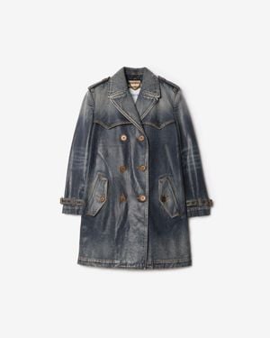 Burberry Short Coated Denim Trench Coat - Gray
