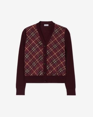 Burberry Check Panel Wool Silk Cardigan - Rouge
