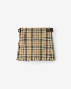 Burberry Check Wool Mini Kilt - Natural