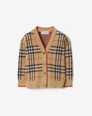 Burberry Childrens Check Wool Cardigan - Brown