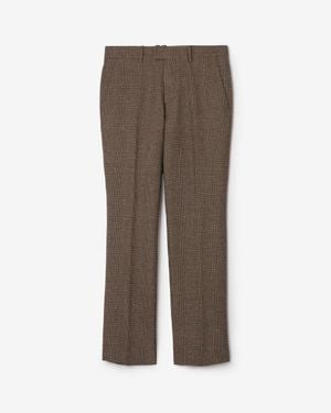 Burberry Check Wool Linen Blend Sloane Tailored Pants - Brown