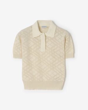 Burberry Check Wool Silk Polo Shirt - Natural