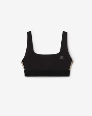 Burberry Check Trim Stretch Nylon Bra Top - Black