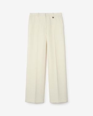 Burberry Pinstriped Wool Tailored Pants - Natural
