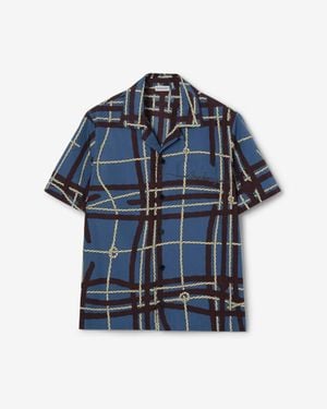 Burberry Relaxed Fit Knot Check Cotton Shirt - Blue