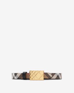 Burberry Thin Reversible Engraved Check Belt - Mettallic