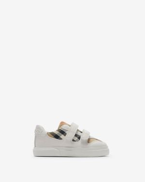 Burberry Childrens Check And Leather Sneakers - White