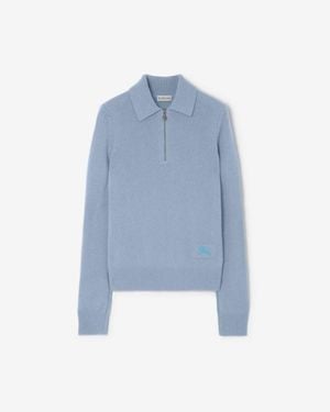 Burberry Long-Sleeve Cashmere Polo Shirt - Blue