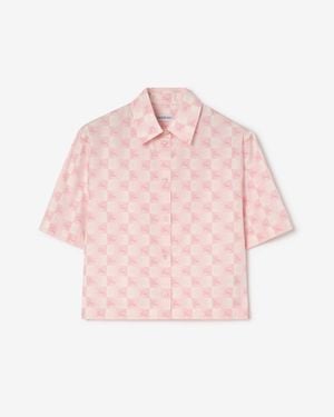 Burberry Cropped Knight Checkerboard Cotton Shirt - Pink