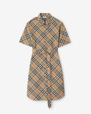 Burberry Check Cotton Shirt Dress - Natural