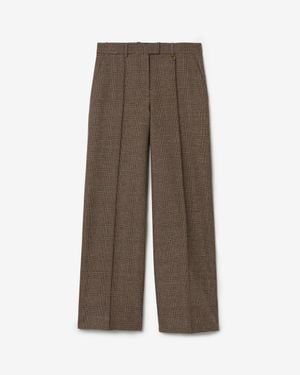 Burberry Check Wool Linen Blend Tailored Pants - Brown