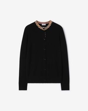 Burberry Check Trim Wool Cardigan - Noir