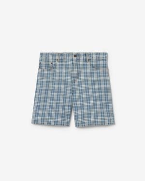 Burberry Check Denim Shorts - Blue