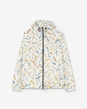 Burberry Feather Print Nylon Clapton Hooded Jacket - White