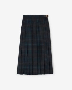 Burberry Pleated Check Wool Blend Skirt - Black
