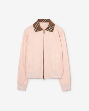 Burberry Cropped Tropical Gabardine Harrington Bomber Jacket - Pink