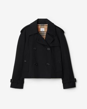 Burberry Cropped Gabardine Mayfair Trench Jacket - Black