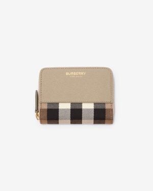 Burberry Small Check And Leather Zip Wallet - Natur
