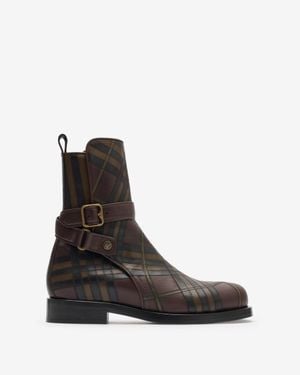 Burberry Check Leather Ledger Jodphur Boots​ - Black