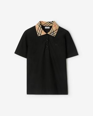 Burberry Check Collar Cotton Polo Shirt - Black