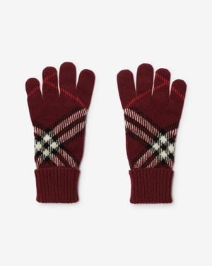 Burberry Check Cashmere Blend Gloves - Red