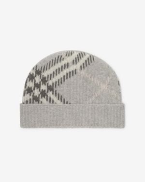 Burberry Check Cashmere Blend Beanie - Gray