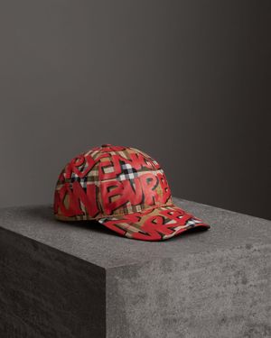 Burberry Graffiti Print Vintage Check Baseball Cap - Red
