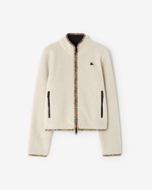 Burberry Cropped Wool Cashmere Blend Fleece Jacket - Natural