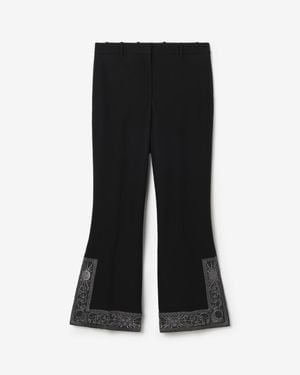 Burberry Cropped Embroidered Wool Silk Flared Pants - Black