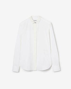 Burberry Classic Fit Grosgrain Trim Cotton Shirt - White