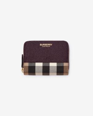 Burberry Small Check And Leather Zip Wallet - Lila