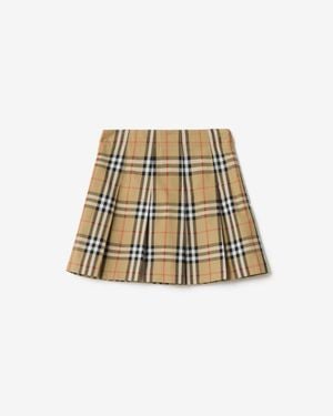 Burberry Pleated Check Cotton Twill Skirt - Natur