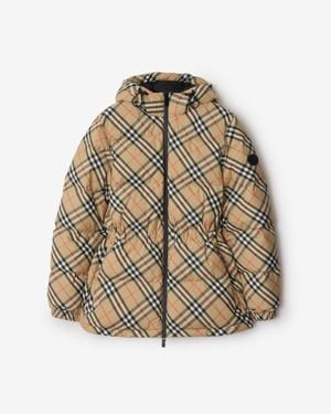 Burberry Check Nylon Hooded Puffer Jacket - Metallic