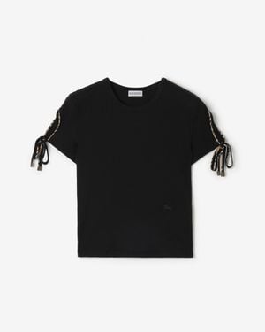 Burberry Cropped Tie-Sleeve Cotton T-Shirt - Black