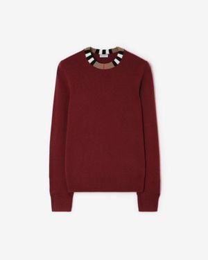 Burberry Icon Stripe Trim Wool Cashmere Sweater - Red