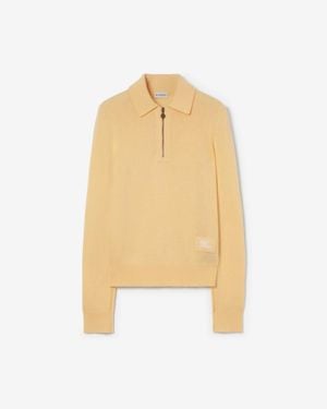 Burberry Long-Sleeve Cashmere Polo Shirt - Yellow