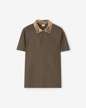 Burberry Check Collar Cotton Polo Shirt - Marron