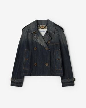 Burberry Cropped Denim Mayfair Trench Jacket - Blue