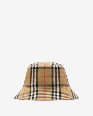 Burberry Childrens Check Cotton Bucket Hat - Natural