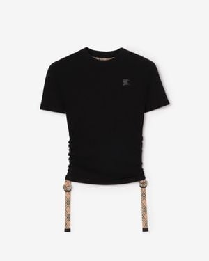 Burberry Check Trim Stretch Modal T-Shirt - Black