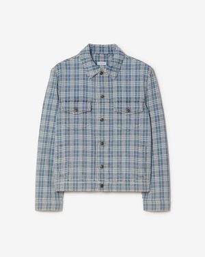 Burberry Check Denim Jacket - Blue